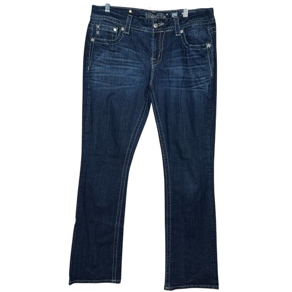 Miss Me Mid Rise Boot cut Sequined Cross pockets  - SILVER threading - Picture 2 of 6